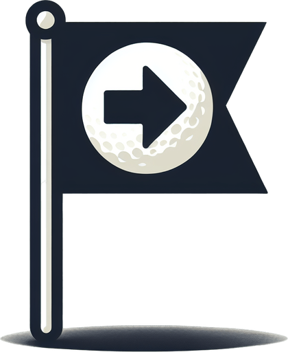 Drapeau de golf avec un flèche vers la gauche.
Single Game Texture. In-Game asset. 2d. Blank background. High contrast. No shadows.