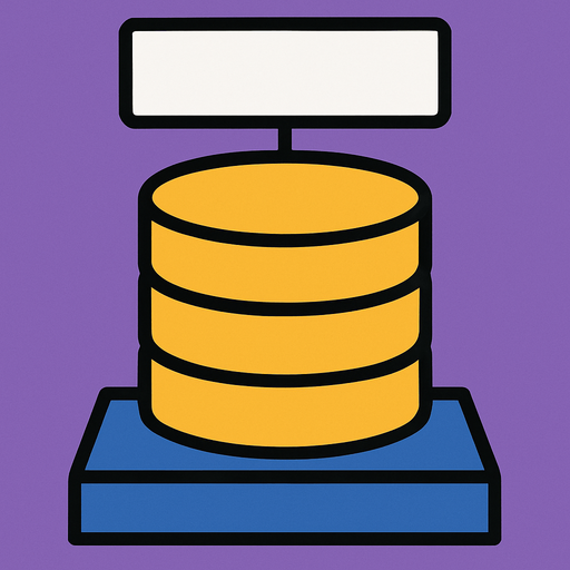 DataBase, looks like a regular DB, circels one on each other, but with a  thick heavy base under it that it stands on it. The base is a simple rectangle, and above the DB there is an empty sign.
The whole picture is in ratio of 400 on 600.
In-Game asset.  2d.  High contrast.  No shadows