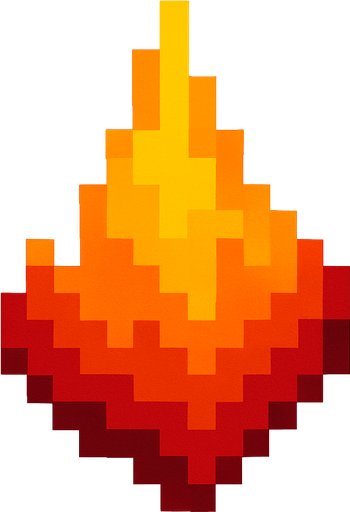 A pixelated fire that is upside down.
High contrast.  No shadows