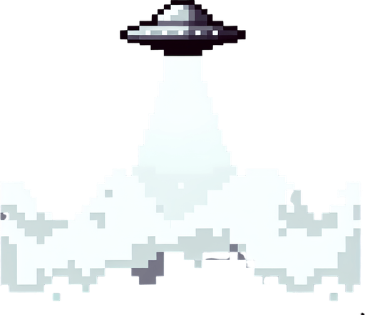pixel art of a small flying UFO.
Single Game Texture. In-Game asset. 2d. Blank background. High contrast. No shadows.