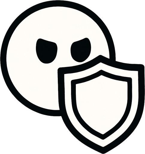 White simple circular enemy seen from above, black outline. Black eyes, with a single shield in-font of it. Black and white only. Blue background.