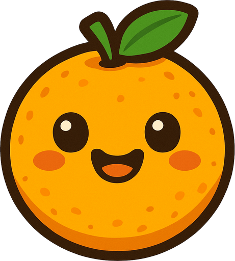 Orange with cute face.
In-Game asset.  2d.  High contrast.  No shadows