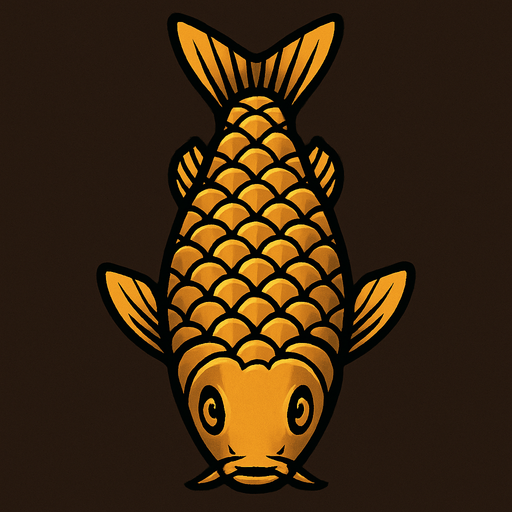 a gold dark fish seen from top to bottom.
In-Game asset.  2d.  High contrast.  No shadows