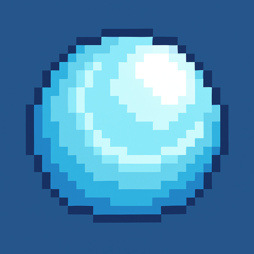 bola de hielo pixel art.
In-Game asset.  2d.  High contrast.  No shadows
