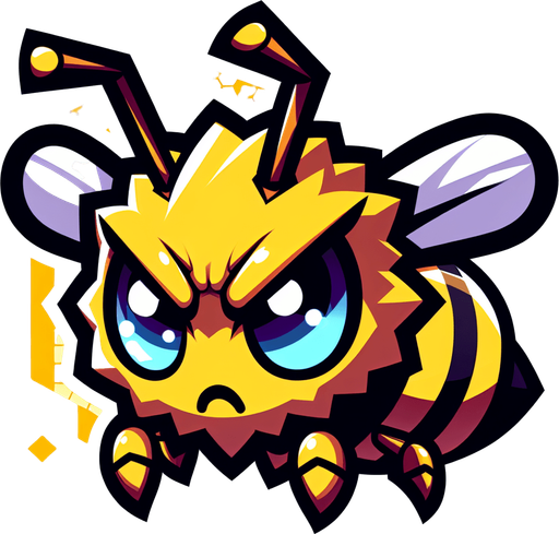 simple 2d anime angry yellow jacket hornet.
Single Game Texture.  In-Game asset.  2d.  Blank background.  High contrast.  No shadows