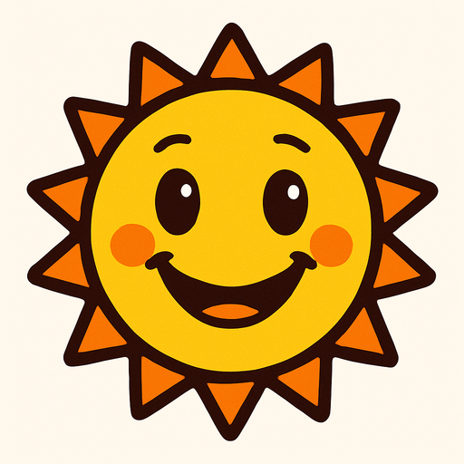 gülen bir güneş.
In-Game asset.  2d.  High contrast.  No shadows