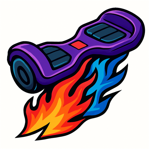 a hover board with colorful blue and red flames underneath.
In-Game asset.  2d.  High contrast.  No shadows