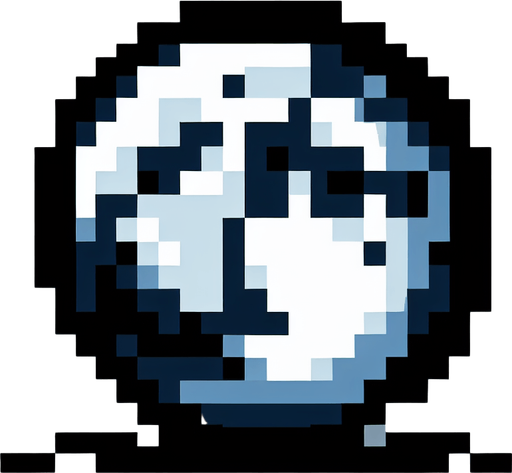 8 bit moon.
Single Game Texture. In-Game asset. 2d. Blank background. High contrast. No shadows.