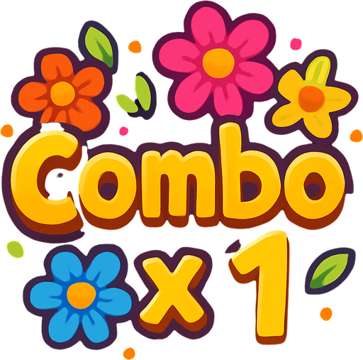 Un Texto que diga "Combo x 1"
En una forma alegre y con algunas flores de fondo detras de la palabra combo..
In-Game asset.  High contrast. cute. 2d. no shadow. transparent background. no white background