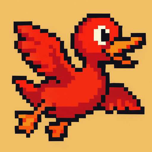 pixart red duck flying.
In-Game asset.  2d.  High contrast.  No shadows