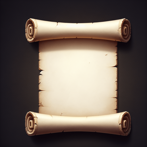 old white scroll unfurled blank no shadows Single Game Texture. In-Game asset. 2d. Blank background. High contrast. No shadows.