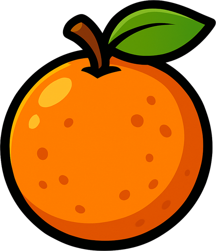 crea una naranja estilo cartoon.
In-Game asset.  2d.  High contrast.  No shadows