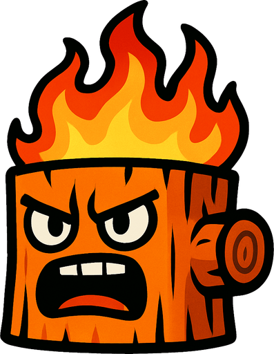 Tronco enojado con llamas arriba.
In-Game asset.  2d.  High contrast.  No shadows