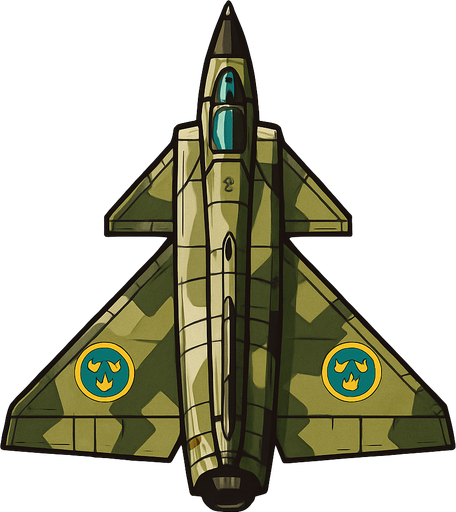 A Saab 37 Viggen fighter jet..
In-Game asset.  2d.  High contrast.  No shadows. Top down view