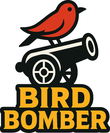 En el logo estera el texto de bird bomber abajo estara un cañon y arriba un pajaro.
In-Game asset.  High contrast.  No shadows