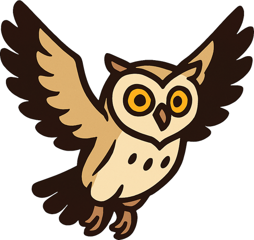 burung hantu terbang.
In-Game asset.  2d.  High contrast.  No shadows