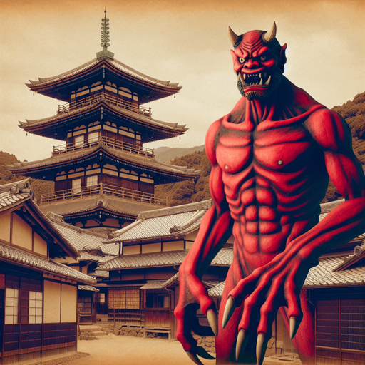 ancient japan oni red monster stand scary rage