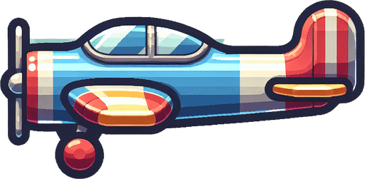 самолет игрушечный, вид сбоку..
Single Game Texture. In-Game asset. 2d. Blank background. High contrast. No shadows.