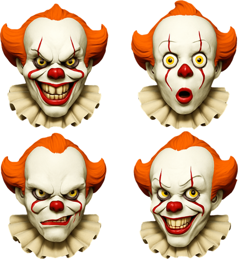 3D penny jack the clone from the movie, Scary but funny and cute face meme. only face. different faces look
In-Game asset.  3D.  High contrast.  No shadows