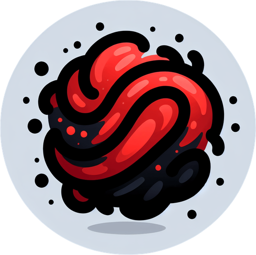 Uma particula vermelha com gradiente preto torto.
Single Game Texture. In-Game asset. 2d. Blank background. High contrast. No shadows.