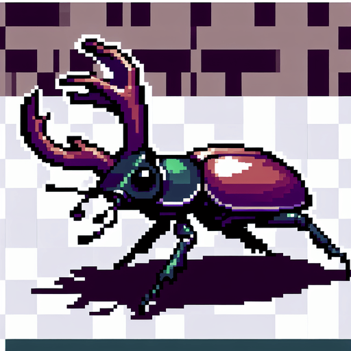 no shadow European stag beetle 8 bit chibi image stand and walk.
Single Game Texture.  In-Game asset.  2d.  Blank background.  High contrast.  No shadows
