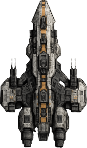 Uzay temalı Savaş Gemisi, gerçekçi, yazısız üstten görünüm. 
In-Game asset.  High contrast.  No shadows