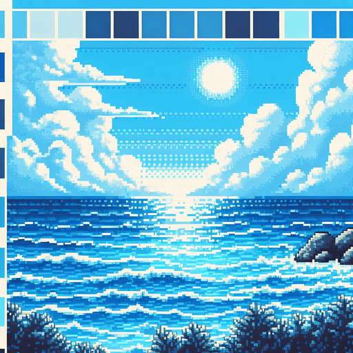 sea and sky,pixel,realistic but detailles benzer renkler mavi ve mavi
Single Game Texture.  In-Game asset.  2d.  Blank background.  low contrast.  No shadows