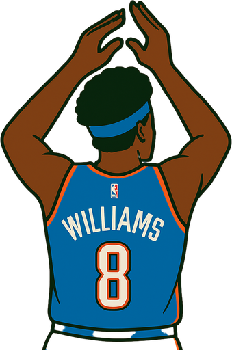 Change player to Jalen Williams in a blue thunder uniform with blue headband