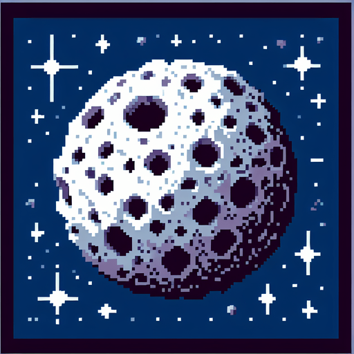 pixelart. asteroid with craters. subtle shading..
Single Game Texture. In-Game asset. 2d. Blank background. High contrast. No shadows.