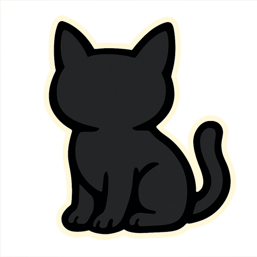 sitting cat with no eyes and mouth.
In-Game asset.  2d.  High contrast.  No shadows