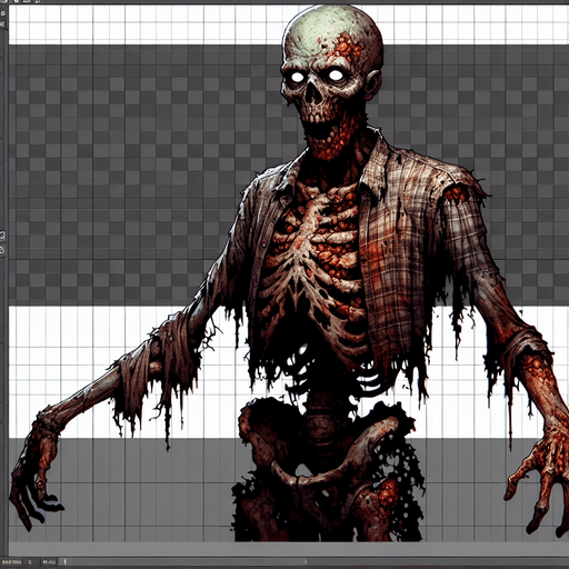 zombie.
Single Game Texture. In-Game asset. 2d. Blank background. High contrast. No shadows.
