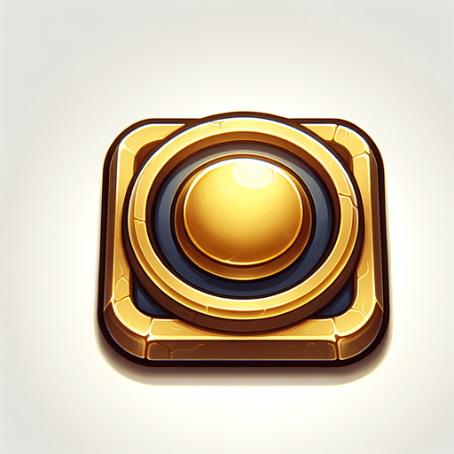 Gold_button_icon.
Single Game Texture.  In-Game asset.  2d.  Blank background.  High contrast.  No shadows