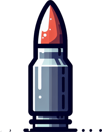 A single bullet.
Single Game Texture. In-Game asset. 2d. Blank background. High contrast. No shadows.