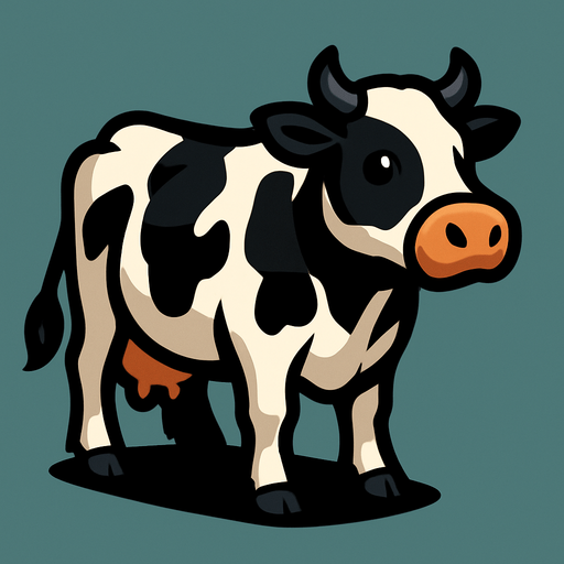 Cow.
In-Game asset.  2d.  High contrast.  No shadows