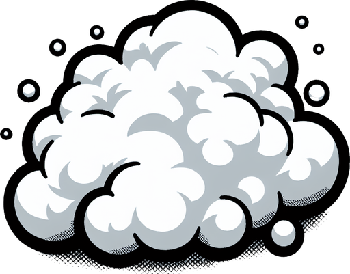 White particle cloud. Cartoon. Bright outline. Single Game Texture. In-Game asset. 2d. Blank background. High contrast. No shadows.