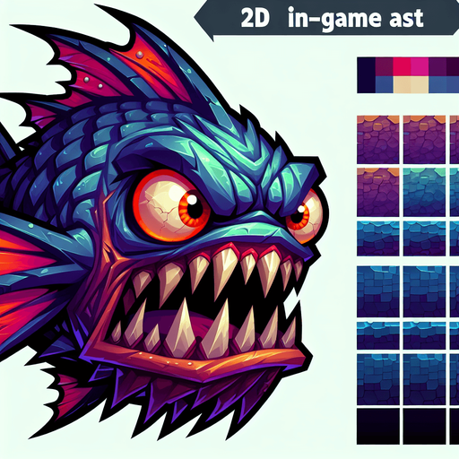 kötü balık.
Single Game Texture.  In-Game asset.  2d.  Blank background.  High contrast.  No shadows