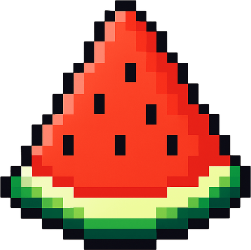 make pixel art 2d watermelon.
In-Game asset.  2d.  High contrast.  No shadows