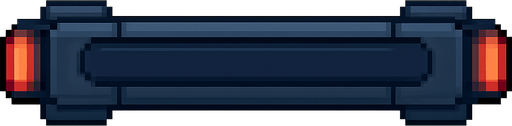 A horizontal paddle for a 2D breakout arcade game, styled like a laser weapon but without active lasers.
Color: dark metallic blue with red glowing accents on each side, similar to a powered-down version of a laser cannon.
Keep the same shape and style as a laser paddle but make it look inactive.
Top-down view, centered, transparent background.
Resolution: 128x32 px.