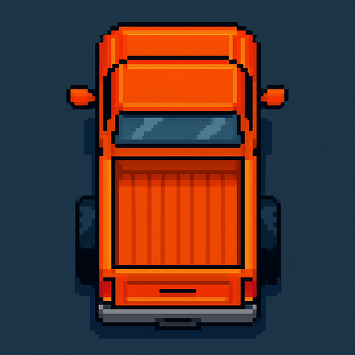 Draw 2d pixel truck top view orange..
In-Game asset.  2d.  High contrast.  No shadows