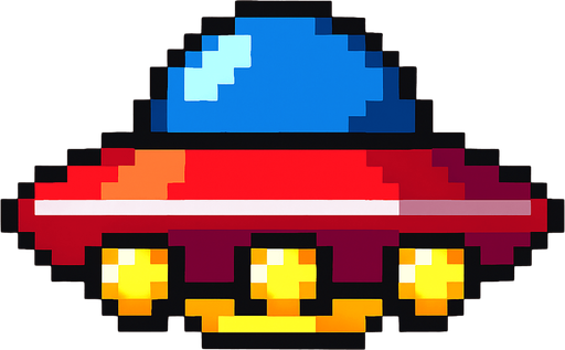 UFO 2d pixel art.
In-Game asset.  2d.  High contrast.  No shadows