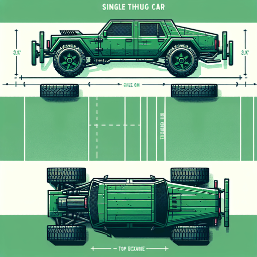 green thug car. orthographic top view.
Single Game Texture.  In-Game asset.  2d.  Blank background.  High contrast.  No shadows