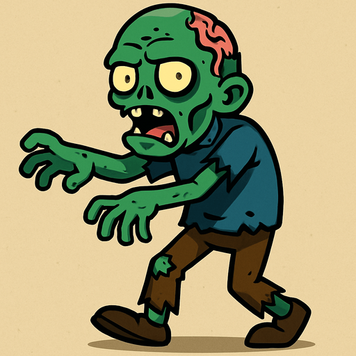 draw a single zombie.
In-Game asset.  2d.  High contrast.  No shadows