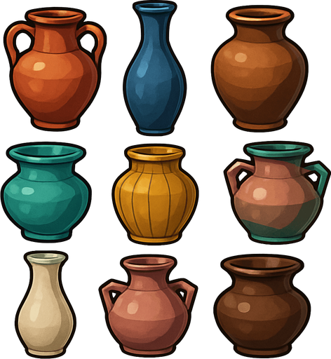 Pack of different vases.
In-Game asset.  High contrast.  No shadows. 3D