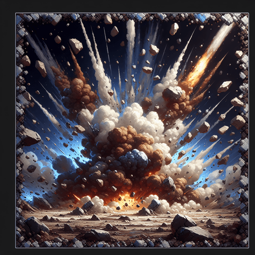 Rocks explosion, colors (brown; blue; white; dark), Light, HD, Blur..
Single Game Texture. In-Game asset. 2d. Blank background. High contrast. No shadows.
