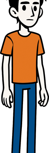 Siyah saçlı,zayıf,uzun boylu bir erkek genç.
In-Game asset.  2d.  High contrast.  No shadows
