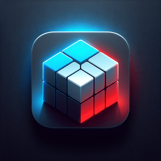 A square app store icon with rounded edges, designed for a Cube Cracking app. The icon features an isometric Rubik's cube in the center, with one side glowing in simple neon blue lines, inspired by Tron, and the opposite side subtly tinted red, with minimal cracks to suggest corruption. The background is a clean gradient of dark grey to black, with a faint glow emanating from the cube's edges. The design remains sleek and minimal, focusing on the contrast between the orderly blue side and the corrupted red side.
Single Game Texture. In-Game asset. 2d. Blank background. High contrast. No shadows.