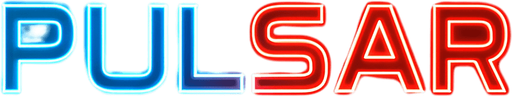 The word 'Pulsar' in a glowing neon SVG in futuristic font. The word is half blue on the left and half red on the right.

In-Game asset.  2d.  High contrast.  No shadows