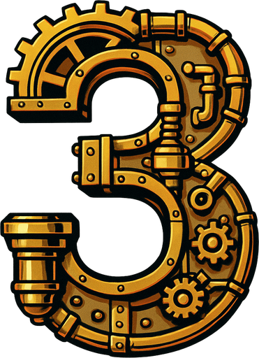 numero 3 en estilo steampunk.
In-Game asset.  2d.  High contrast.  No shadows