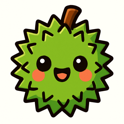 Durian with cute face.
In-Game asset.  2d.  High contrast.  No shadows