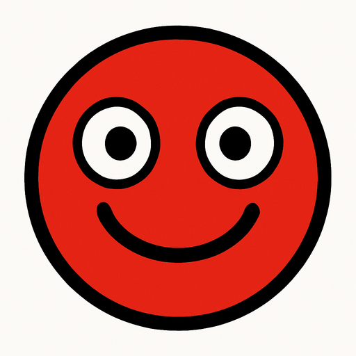 Red ball with two white eyes, inside the eyes are medium sized black dots, and a black smiley mouth.
In-Game asset.  2d.  High contrast.  No shadows